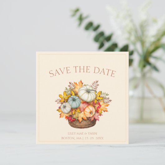 Rustieke Terracotta herfst Herfst pompoenen bruilo Save The Date (Staand voorkant)