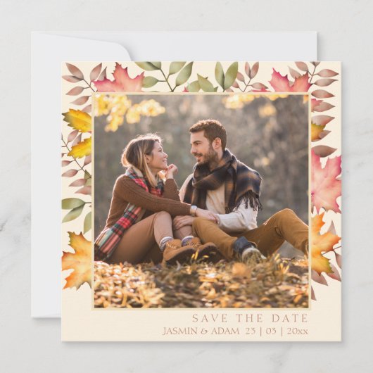 Rustieke terracotta Herfst herfstbladeren foto bru Save The Date (Voorkant)
