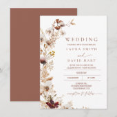 Rustieke Terracotta Herfst Wildflowers Wedding Kaart (Voorkant / Achterkant)