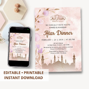 Rustieke Terracotta Moskee en Bloemrijke Iftar-din Kaart