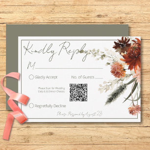 Rustieke terracotta roest bloemen groen QR code RSVP Kaartje