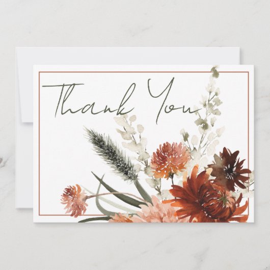 Rustieke Terracotta Rust Bloemen Bruiloft Bedankkaart (Voorkant)