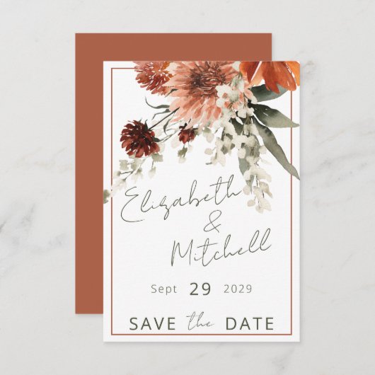 Rustieke Terracotta Rust Bloemen Bruiloft Save The Date (Voorkant / Achterkant)