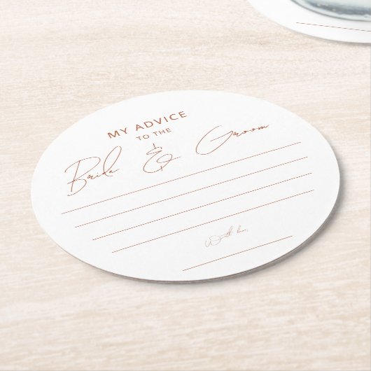 Rustieke Terracotta Script Advies Bruid Groom Favo Ronde Kartonnen Onderzetter (Gebogen)