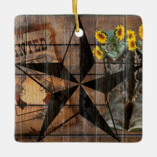 Rustieke Texas Star Western Pistool Cowboylaarzen Keramisch Ornament