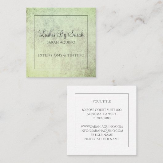 Rustieke textuur Sage Green Lash Extensions Beauty Vierkante Visitekaartje (Voorkant / Achterkant)
