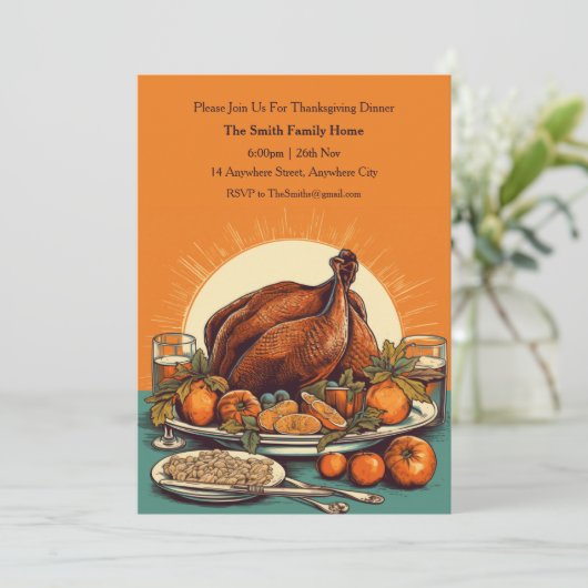 Rustieke Thanksgiving Dag Turkije Uitnodiging (Staand voorkant)