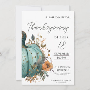 Rustieke Thanksgiving Diner Blauw Pompoen Invitati Save The Date
