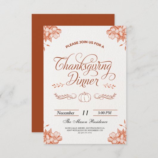 Rustieke Thanksgiving Diner Pompoen Kaart (Voorkant / Achterkant)