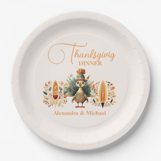 Rustieke Thanksgiving Diner Pompoen Papieren Bordje (Voorkant)