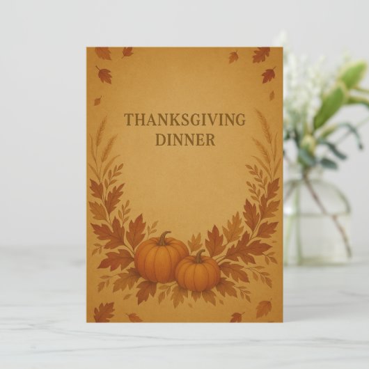Rustieke Thanksgiving Dinner Invitation | pompoene Kaart (Staand voorkant)