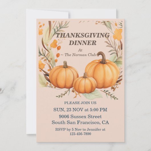 Rustieke Thanksgiving Pompoen Bloemen Diner Custom Kaart (Voorkant)