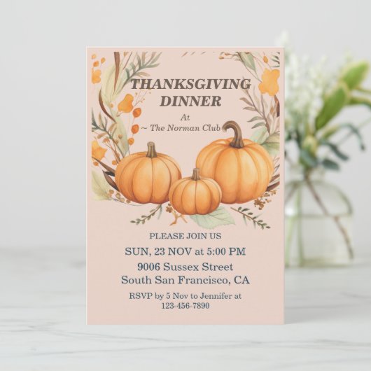 Rustieke Thanksgiving Pompoen Bloemen Diner Custom Kaart (Staand voorkant)
