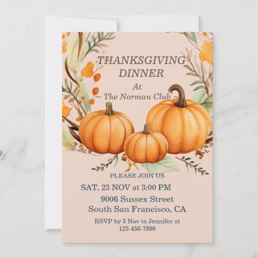 Rustieke Thanksgiving Pompoen Bloemen Diner Custom Kaart (Voorkant)