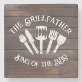 Rustieke "The Grillfather: Funny BBQ Gift Stenen Onderzetter (Voorkant)