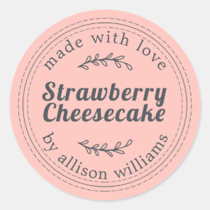 Rustieke Thuisgemaakte Aardbeien Cheesecake Roze Ronde Sticker