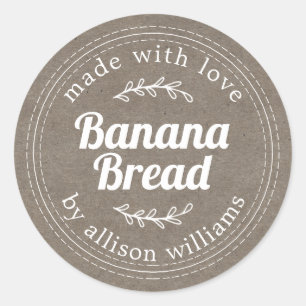 Rustieke Thuisgemaakte Banaanbrood Kraft Papier Ronde Sticker