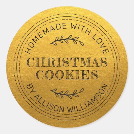 Rustieke Thuisgemaakte Kerstkoekjes Klassiek Goud Ronde Sticker (Voorkant)