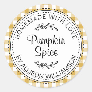 Rustieke Thuisgemaakte Pompoengewürs Gele Check Ronde Sticker
