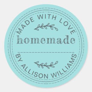 Rustieke Thuisgemaakte Turquoise Blauwe Gebakken W Ronde Sticker
