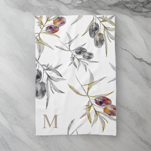 Rustieke Toscaanse Waterverf Olijftak Monogram Theedoek