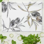 Rustieke Toscaanse Waterverf Olive Branch Theedoek (Gevouwen)