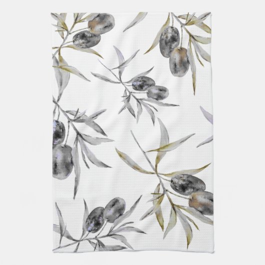 Rustieke Toscaanse Waterverf Olive Branch Theedoek (Verticaal)