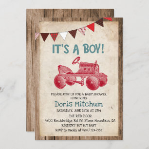 Rustieke  Tractor Boy Baby shower Invitation Kaart