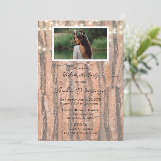 Rustieke Tree Heart Photo Lights Bachelorette Part Kaart (Staand voorkant)