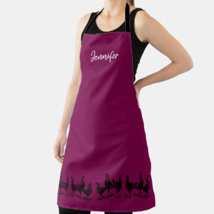 Rustieke trendy kippen op wijnkleurige monogram na schort