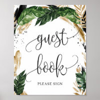 Rustieke tropische bladeren bloemen gastboek teken
