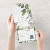 Rustieke Tropische Groene Bladeren & Eucalyptus QR All In One Uitnodiging (Afscheurbaar)