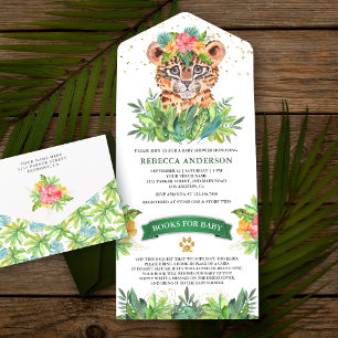Rustieke Tropische Jungle Safari Luipaard Baby Sho All In One Uitnodiging