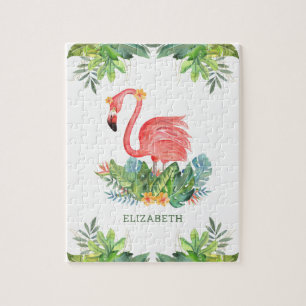 Rustieke Tropische Jungle Schattige Bloem Flamingo Legpuzzel
