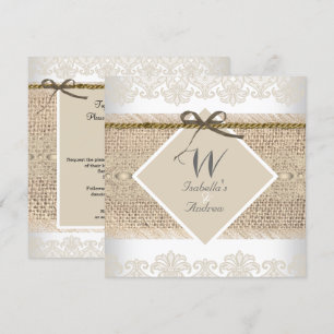 Rustieke Trouw Beige kant Jute Wit Kaart