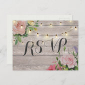 Rustieke Trouw Bloemige Houten Snaar Licht RSVP An Uitnodiging Briefkaart (Voorkant / Achterkant)