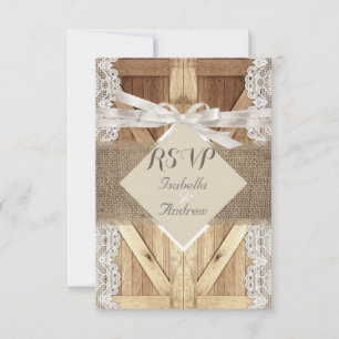 Rustieke trouwdeur Beige Witte Kant Hout RSVP Kaartje