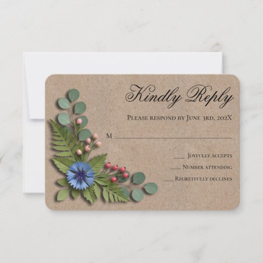 Rustieke Trouwkaart met Wilde Bloemen RSVP Kaartje (Voorkant)