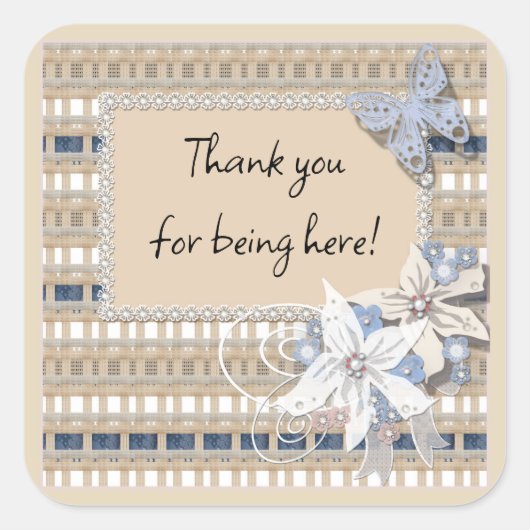 Rustieke , trouwvierkant sticker (Voorkant)