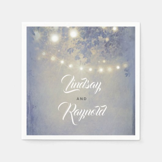 Rustieke tuin en String of Lights Dusty Blue Servet (Voorkant)