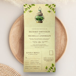  rustieke tuin lantaarn Alles in een bruiloft Drieluik Uitnodiging