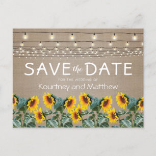 Rustieke Tuin Zonnebloemen Lichten Save the Date Aankondigingskaart