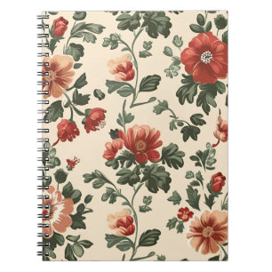 Rustieke Tuinbloei –  Rode Bloemenpatroon Notitieboek