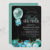 Rustieke Turquoise Ballon & Bloemenkindercrèchesho Kaart (Voorkant / Achterkant)