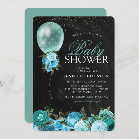 Rustieke Turquoise Ballon & Bloemenkindercrèchesho Kaart (Voorkant / Achterkant)