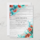 Rustieke Turquoise en Koraal Rustieke Bloemige Tro Save The Date (Voorkant)