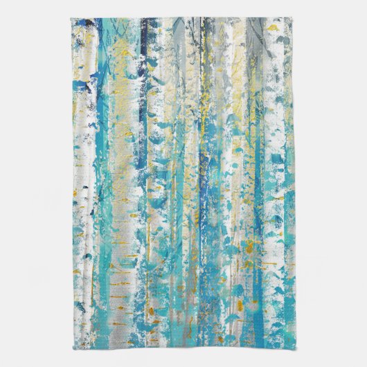 Rustieke turquoise grijze en gouden berkenbomen theedoek (Verticaal)
