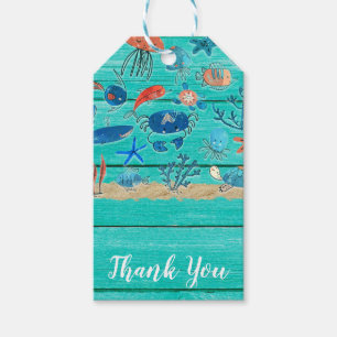 Rustieke turquoise hout & onder de zee vrienden gr cadeaulabel