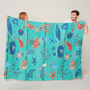 Rustieke turquoise hout & onder de zee vrienden gr fleece deken