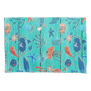 Rustieke turquoise hout & onder de zee vrienden gr kussensloop